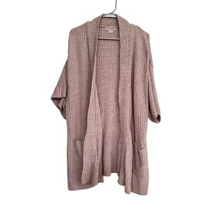 Barefoot Dreams Cozychic Light Short Sleeve Open Front Cardigan Sz 2x Pink Rib